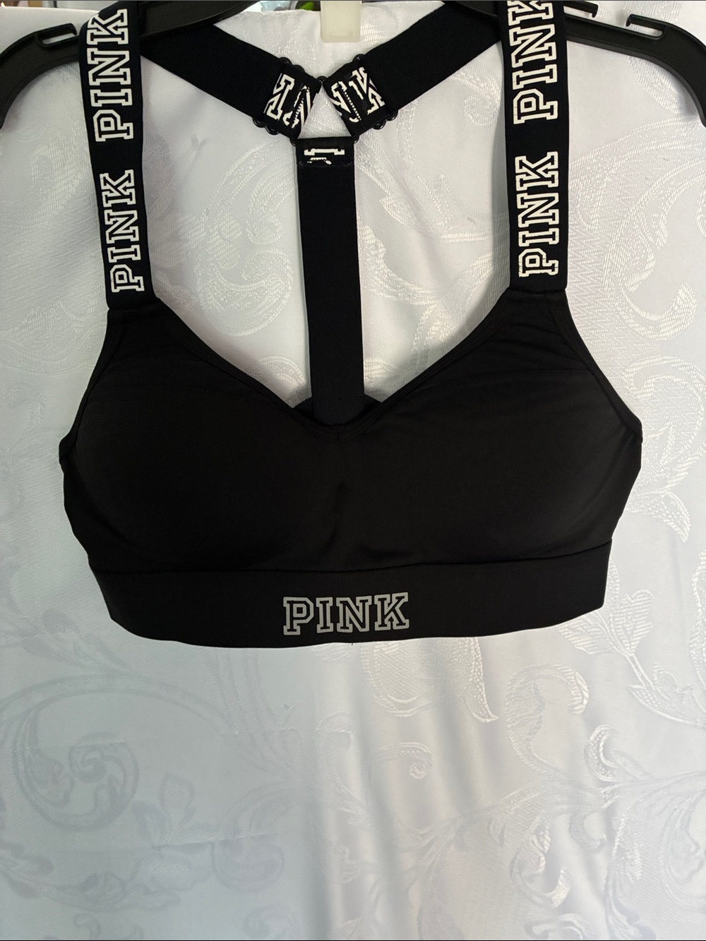 PINK Victoria's Secret Black Logo Racerback Sports Bra